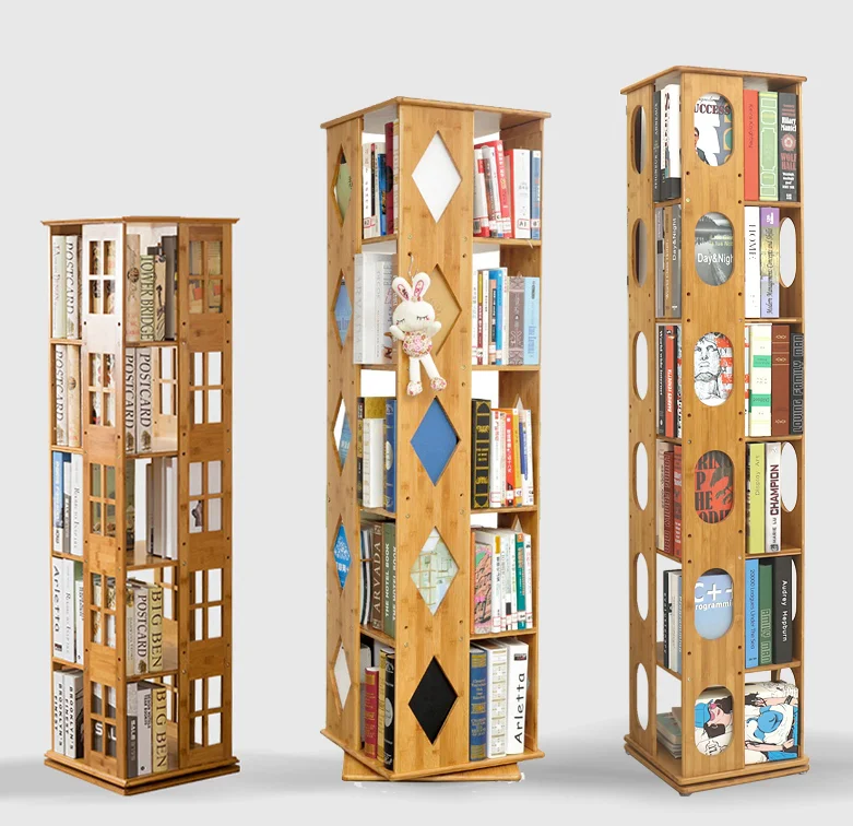 
360 Rotating Storage Holders Racks Morden Design Eco Friendly Bamboo Corner Bookcase Furniture Book Storage Shelf Bookshelf 