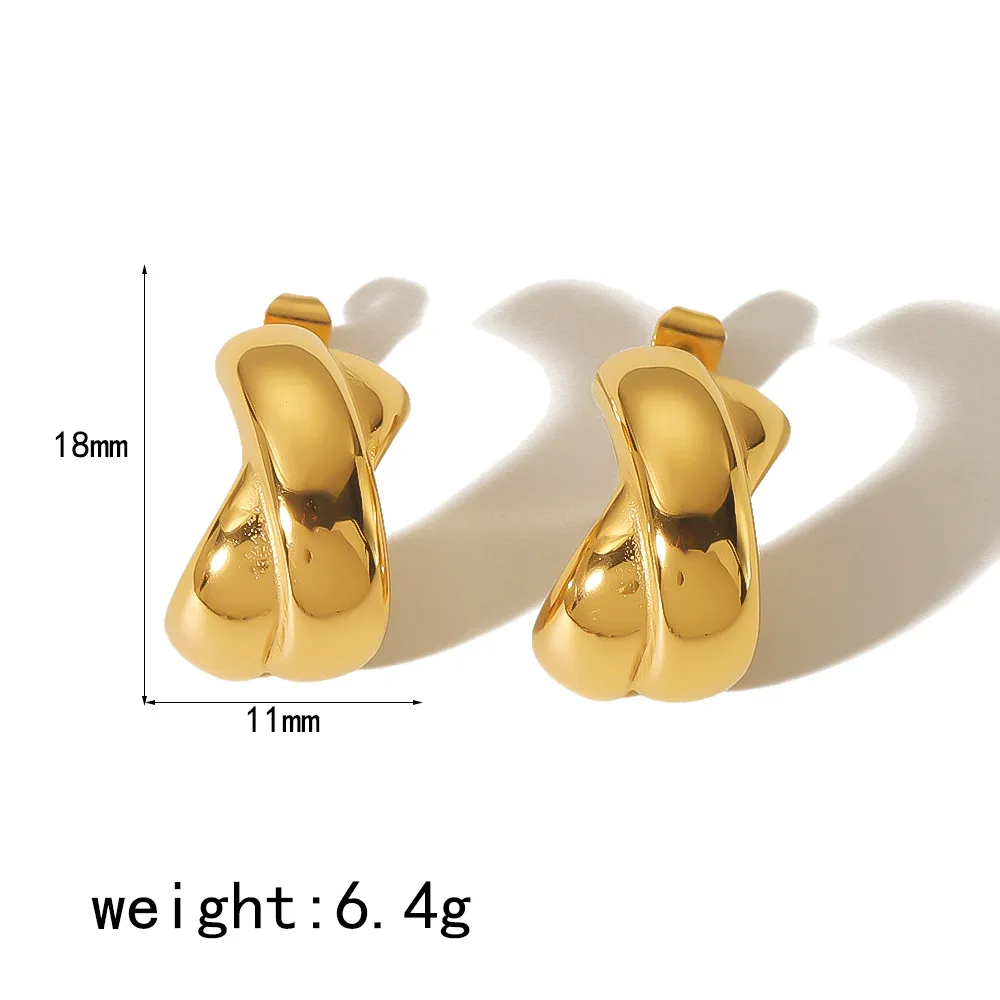 Hypoallergenic Geometric C-Shaped Cross Earrings 18k Gold Plated Stainless Steel Earring For Girls
