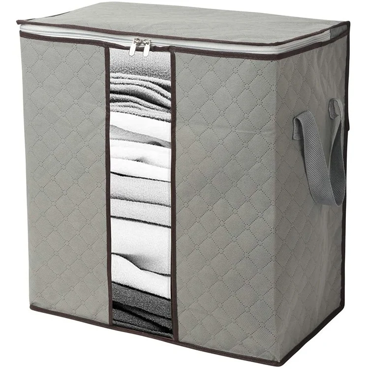 Minimalist Large Square Fabric Closet with Clear Window Under-Bed Quilt Organizer for Bathroom Zipper Closure Set Box Packaging