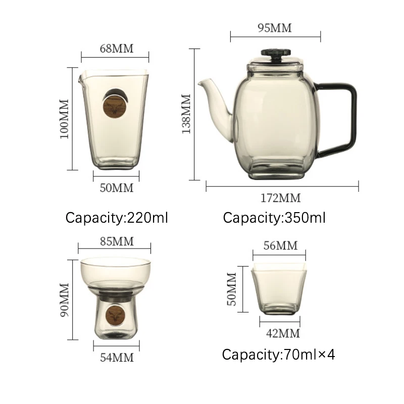 Explosion-Proof Transparent Tea Services Set Heat Resistant Insulated Warmer Teapot & Cups for Coffee Serving