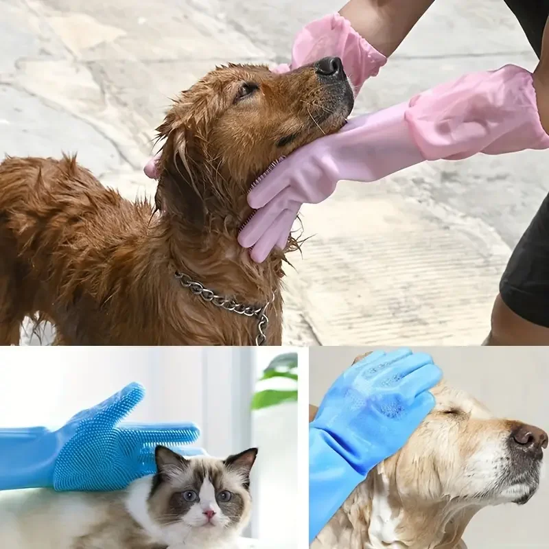 Pet Bathing Gloves Massage Brush for Dogs and Cats Extended Length Anti-Scratch and Bite Resistant Pet Dog Bath Supplies Glove