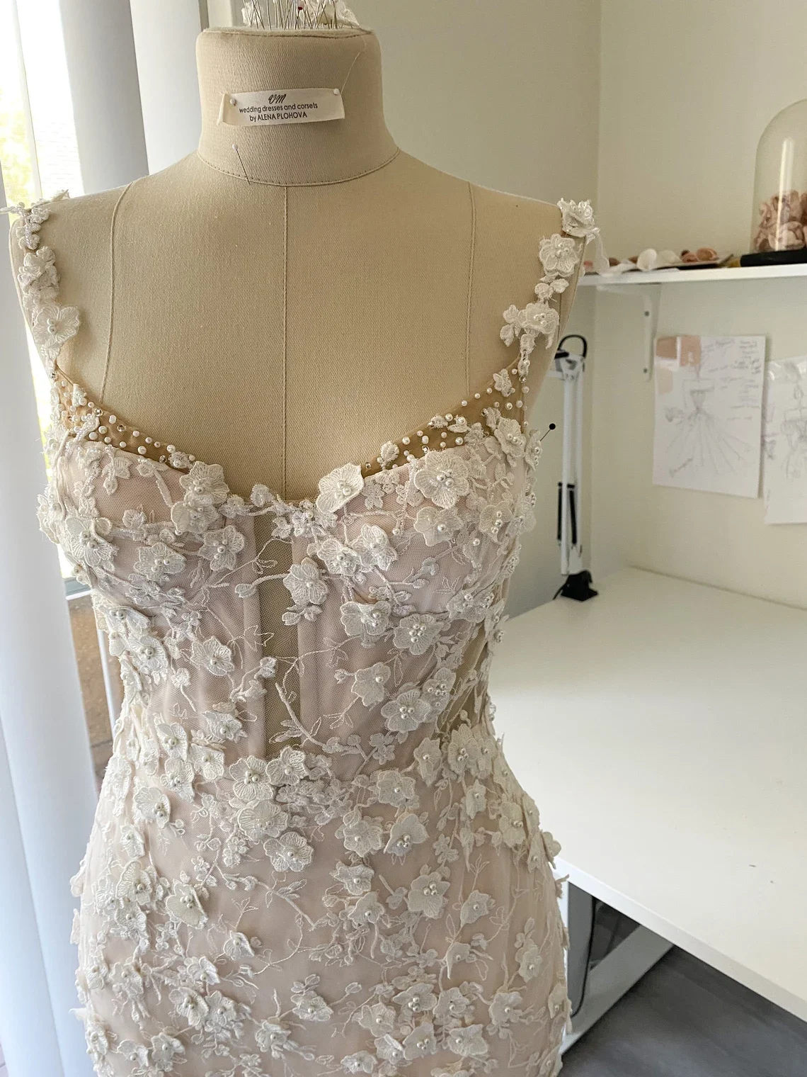 Ruolai ASA051 Vintage Spaghetti Strap Square Collar Flower Lace Appliqued Real Photos Mermaid Wedding Dress