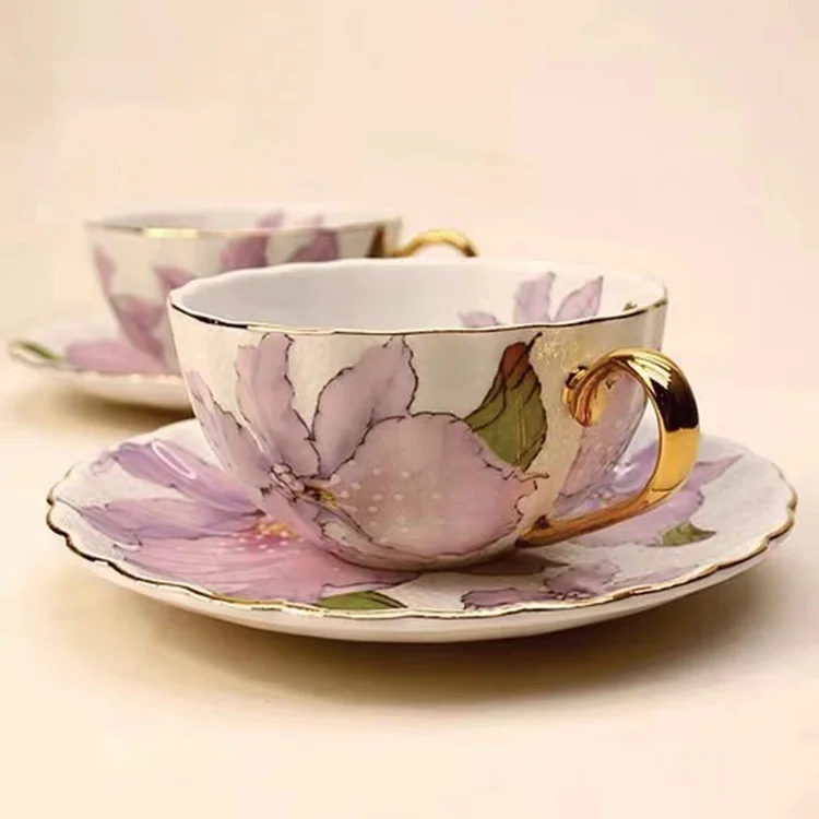 
Wholesale Custom Printed Flower Fine Bone China Afternoon Tea Cup And Saucer Set 