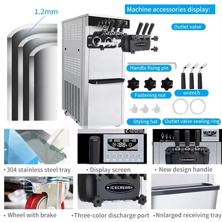 New stainless steel 2024 new soft ice cream machine 3 flavors factory price