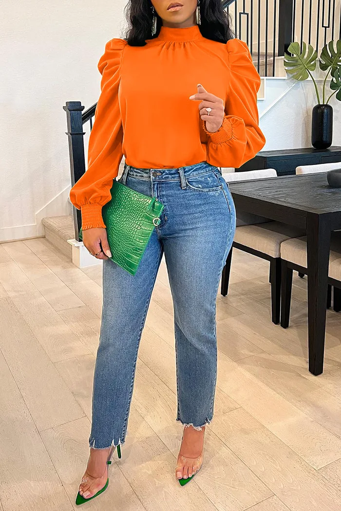 GX231B Fashion 2023 Spring Ladies Fashion Tops Long Puff Sleeve Blouses Women Shirt