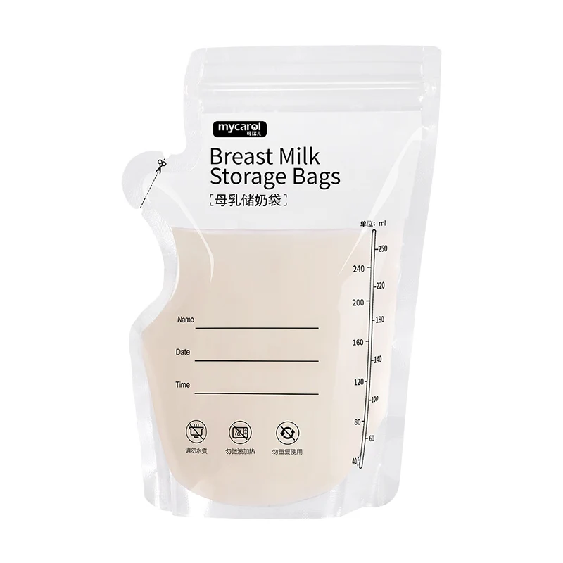 Pre-sterilized large capacity 250ml self-standing safety and portable breastfeeding milk storage bag