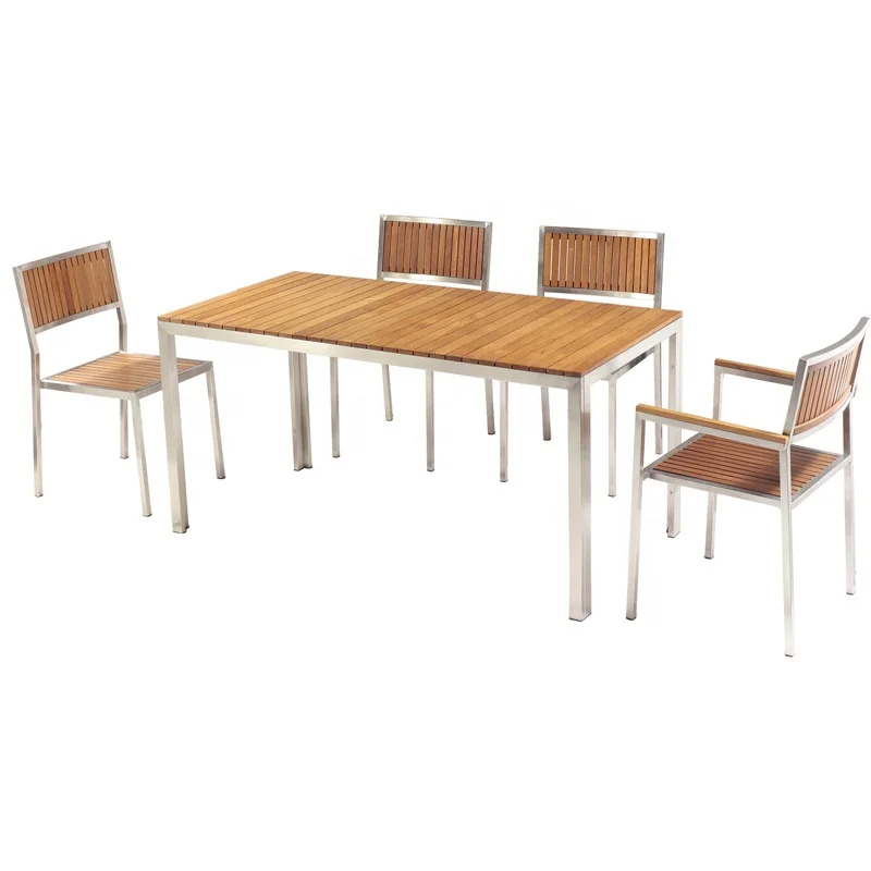 Luxury 6+1 Garden Outdoor Furniture Set 304# Stainless Steel Teak Outdoor Garden Furniture Garden Set