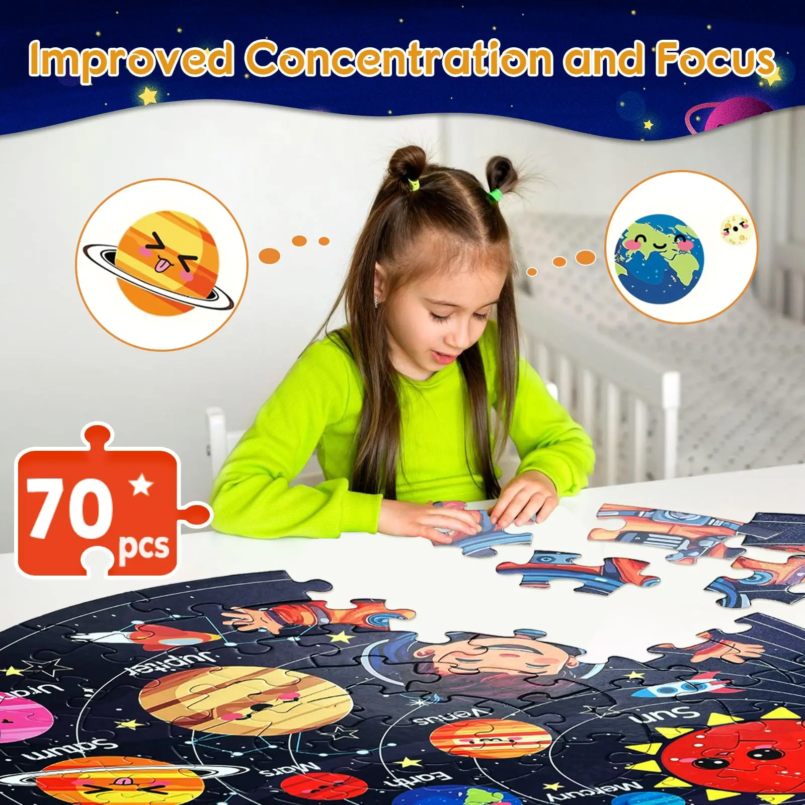Solar System Planets Education Learning Kids Large Jigsaw Puzzles Toys Gift 70 Pieces Round Floor Puzzles