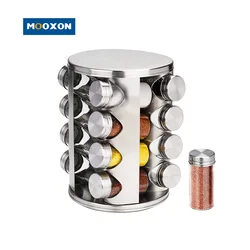 2022 Amazon Round Metal Organizer Kitchen Revolving Rotatable Rotating Seasoning Storage Spice Holder Racks With 20 Glass Jars