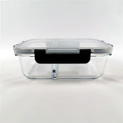2023 Hot Sale 1040ml Large Capacity rectangle Glass Food Container Oven Safe Bento Lunch Box  With Two Full Compartments