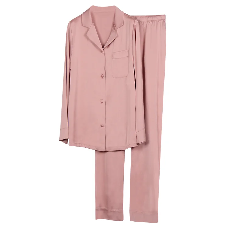 wholesale 2 colors women satin pajama set long sleeve fashion silk pajamas women