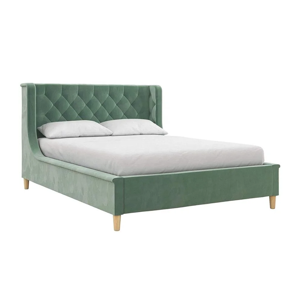 classic designed diamond tufted faux leather bed fully upholstered velvet fabric bed frame