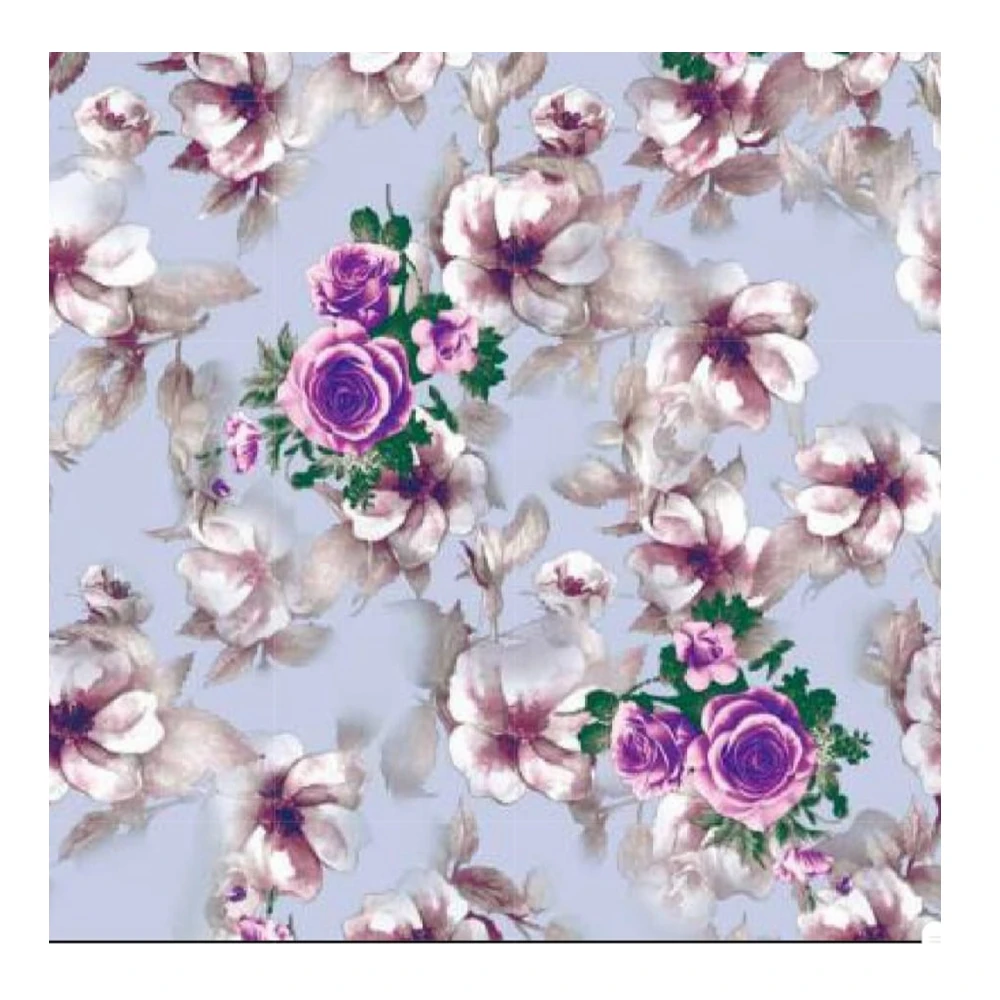 polyester 75D moss crepe 115GSM custom digital supplier purple flowers printing for girl lady women t shirt night dress fabric