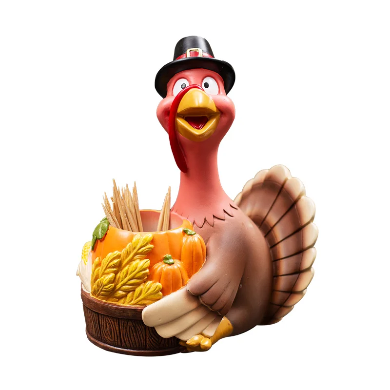 Thanksgiving table decorations, resin figurines creative Turkey toothpick boxes kitchen decorations