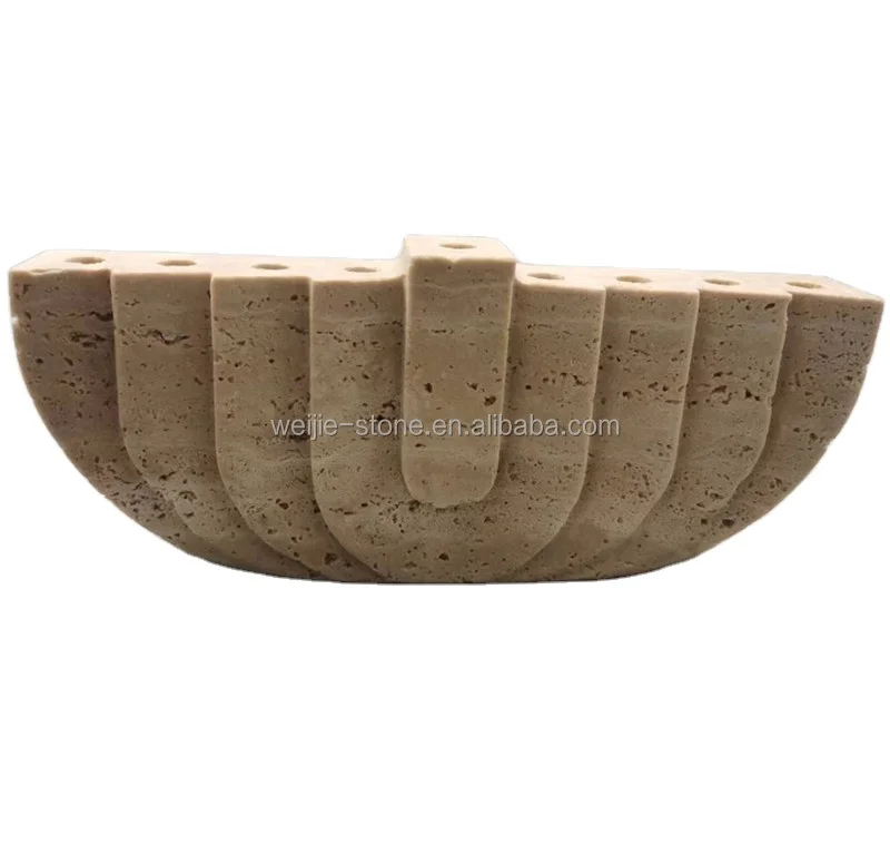 New Arrive Wholesale Home Decor Natural Stone Decorative Luxury Beige Travertine Marble Candle Holder