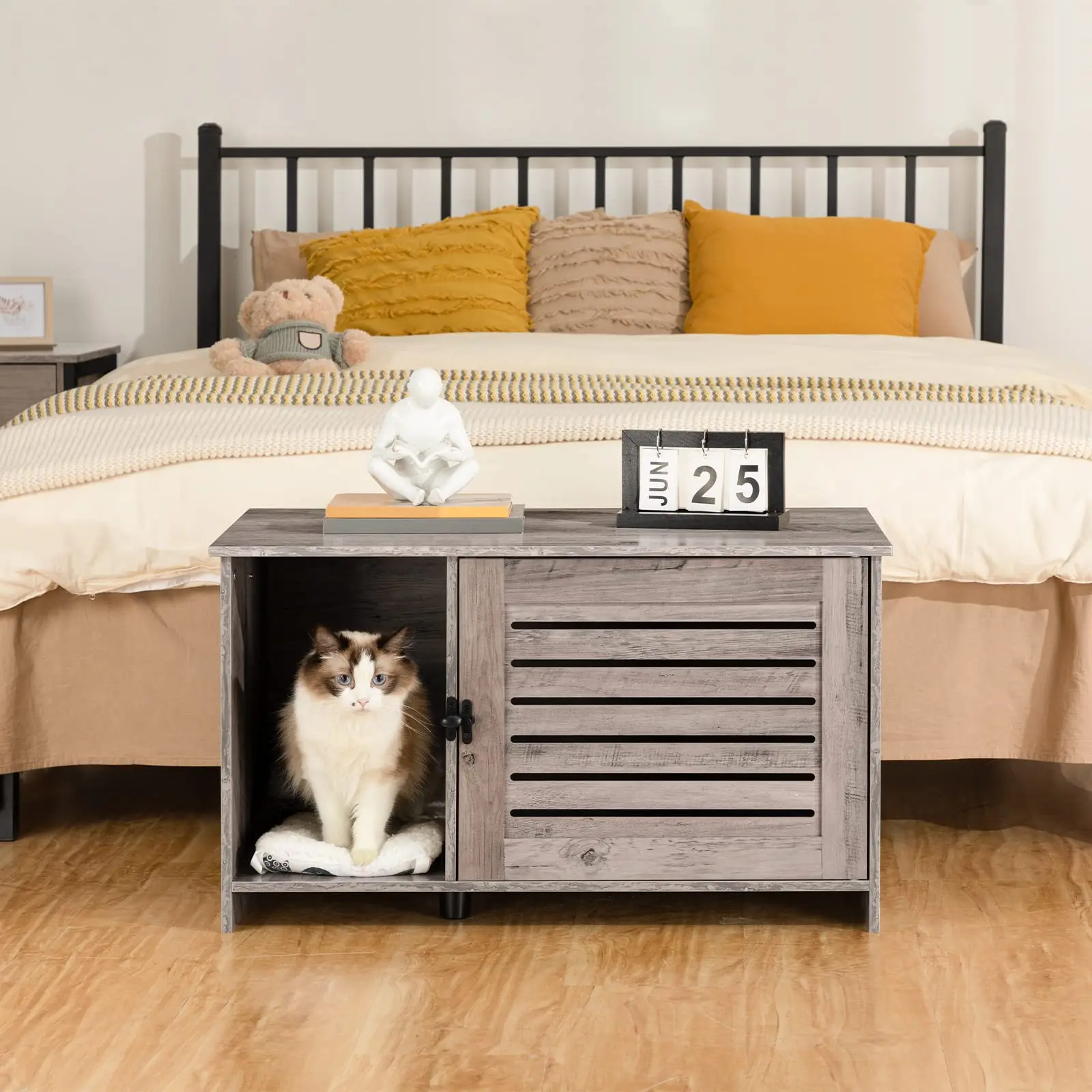 wholesale hidden cats litter wooden box furniture spacious hidden wooden cat washroom furniture with divider