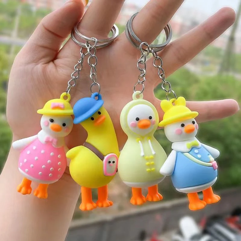 Wholesale Duck Keychain 3D Crooked Duck Bag Pendant Rubber keychain Jewelry for Gift
