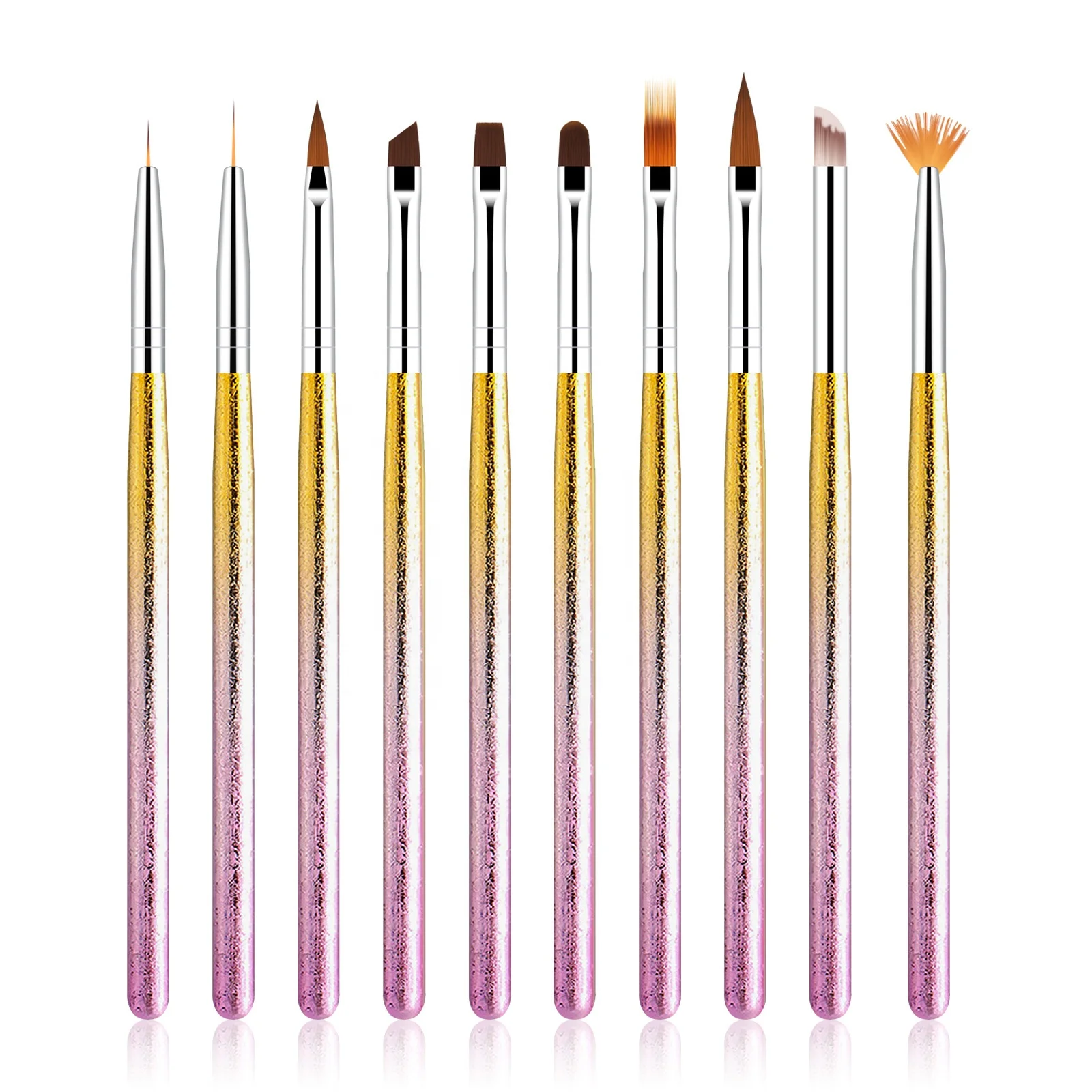 10Pcs Acrylic Nail Art Liner Brush Set 3D Tips French Stripe Manicure Art Drawing Pen UV Gel Brushes Diy Painting Tool