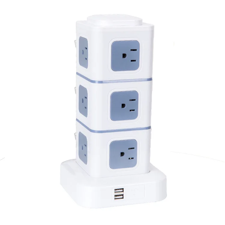 Tower Extension Lead Surge Protected Multi Plug Extension Outlets USB Ports Power Strip