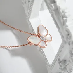 New Trendy Rose Gold Plated S925 Sterling Silver Butterfly Necklace S925 Cubic Zirconia Opal Butterfly Pendant Necklace