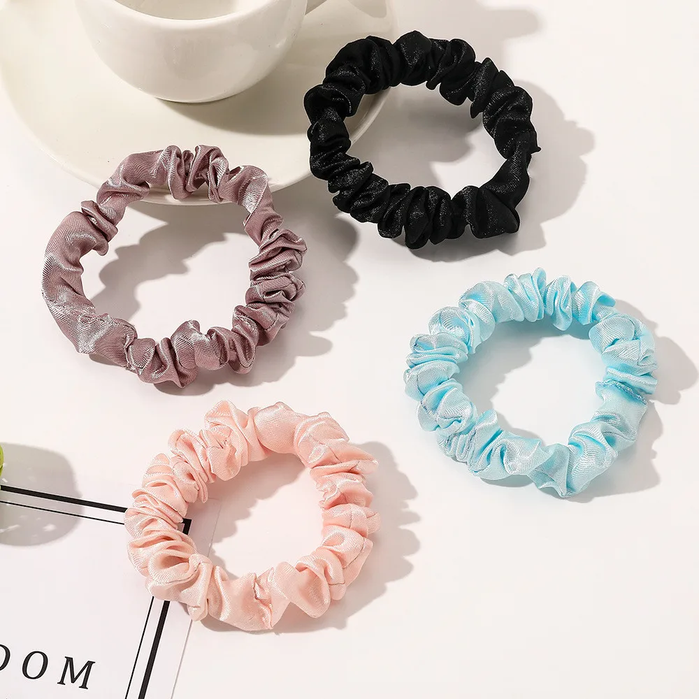 Factory Wholesale Cheap Mini Satin Hair Accessories For Women Fashion Freshen Solid Color Satin Mini Scrunchies