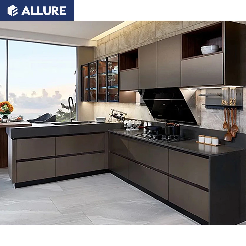 Allure Cheap Price Custom Luxury Design Ready To Assemble Home Pvc Modern Designs Kitchen Cabinets