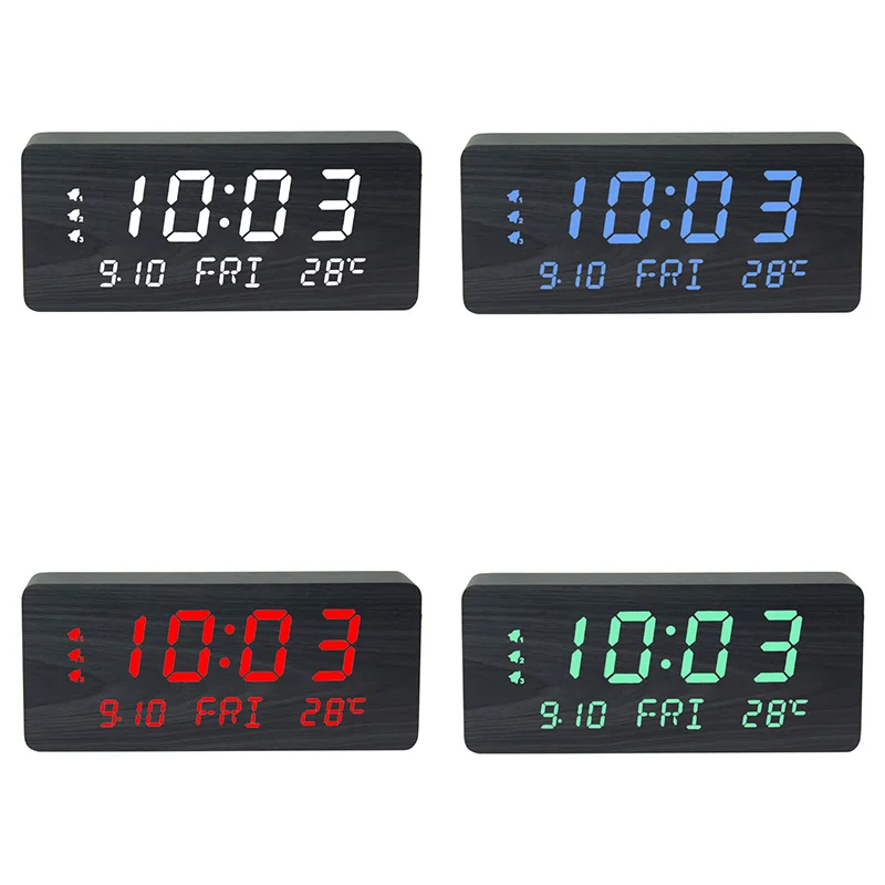 Minimalist Digital LED Alarm Clock Wooden Table Clock for Home Decor Office Use Displays Time Day Calendar Temperature