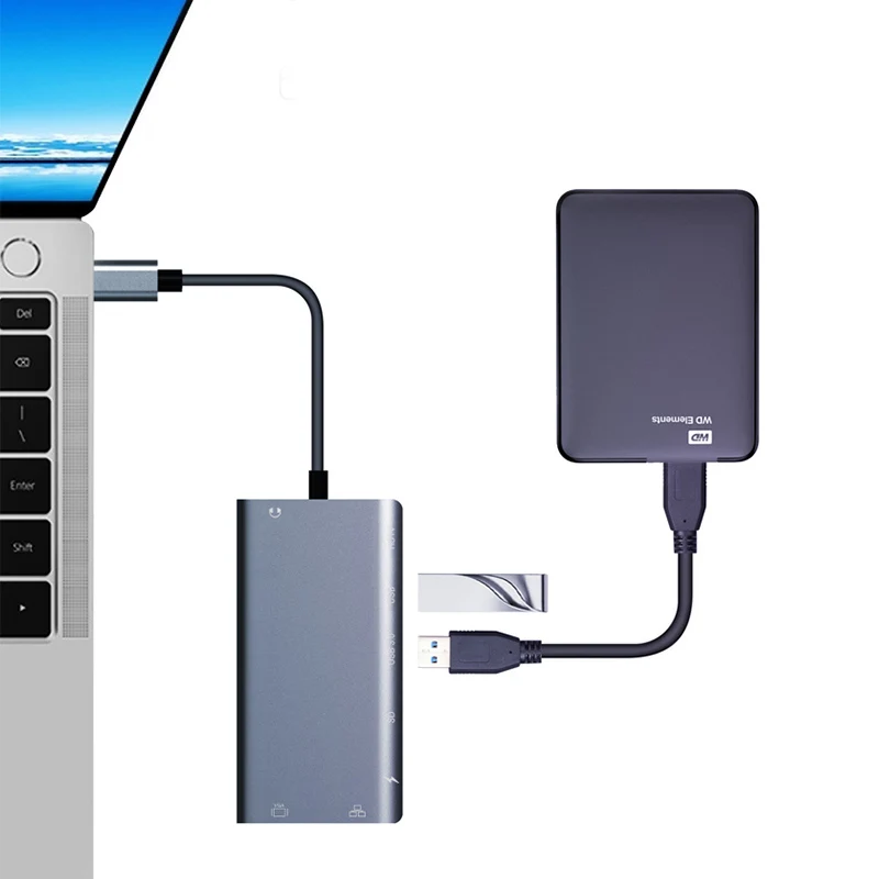 Multi-Function HD-MI VGA 2K1080P 3.5 Audio RG45 SD USB Hub 3.0 2.0  PD Type-C Docking Station for computer phone etc