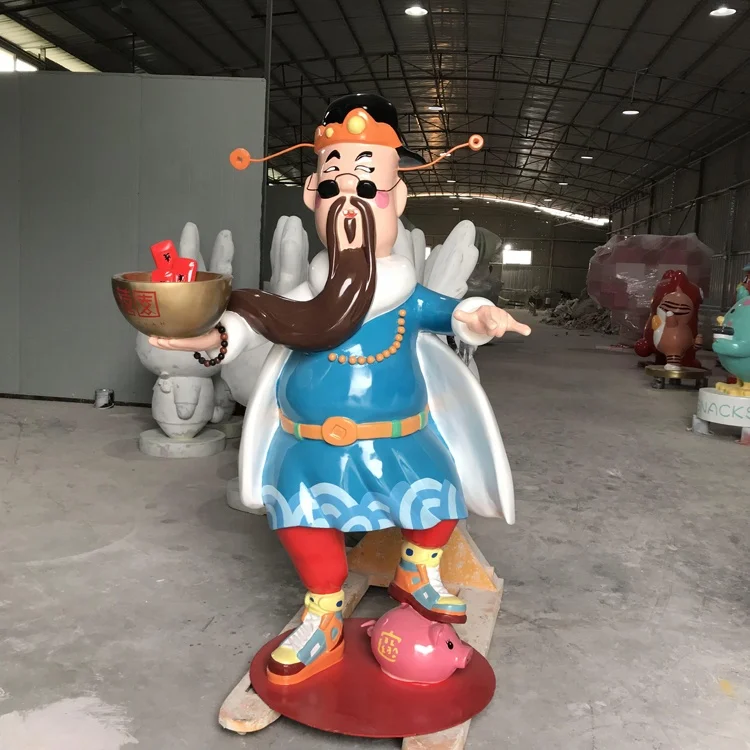 Fiberglass cartoon character sculptures A model statue of the God of Wealth Outdoor sculpture decorative ornaments Manufacturer