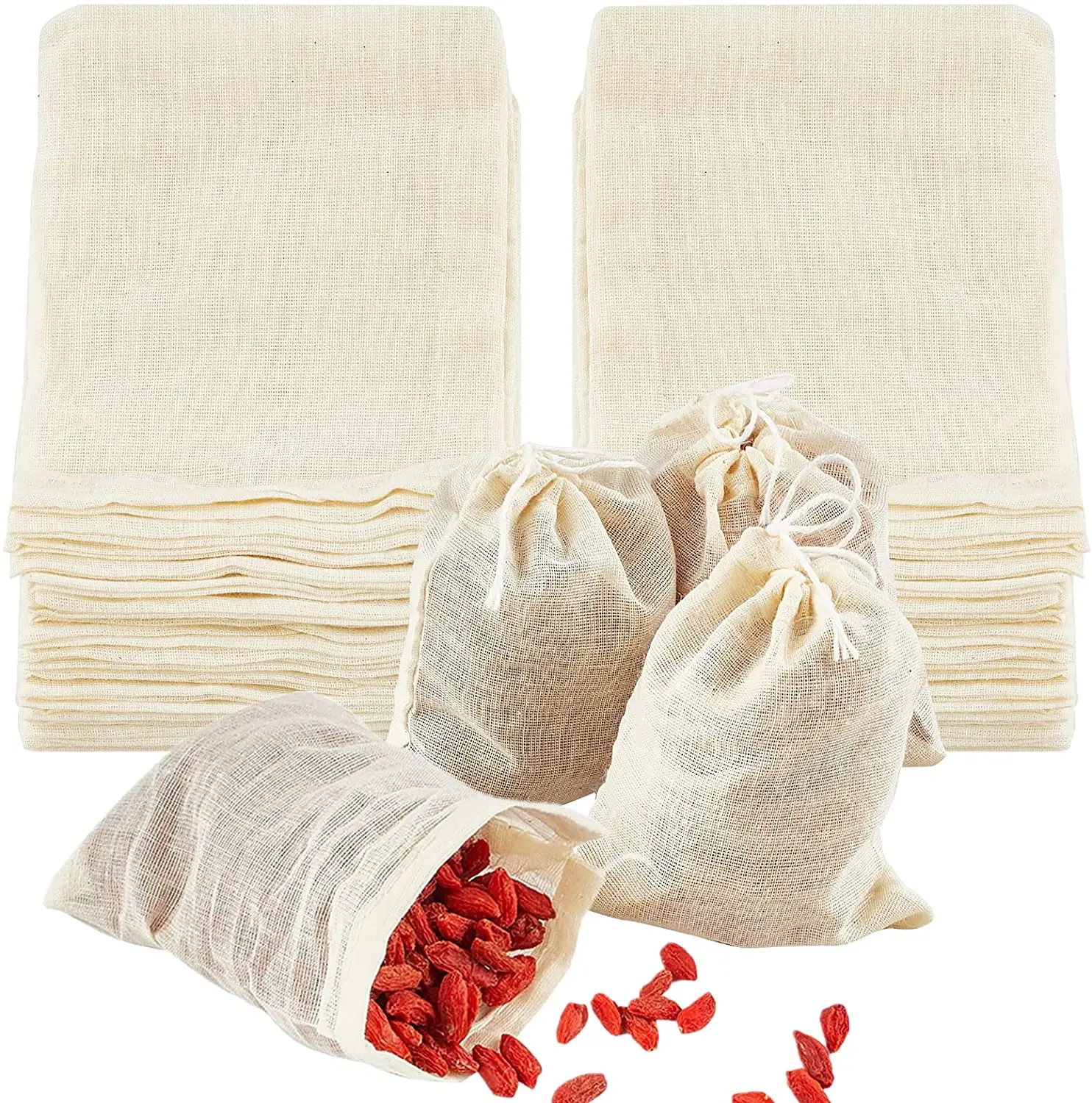 Organic Cheesecloth Nut Milk Bags, Reusable Unbleached filter bags for Herbs Juice Strainer