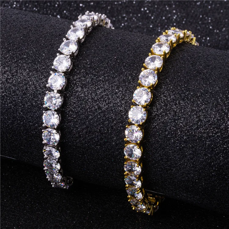 QiCai Dainty Elegant Style Small 6mm Size 18k Gold Plated Diamond Rhinestone Tennis Chain Copper Bracelet