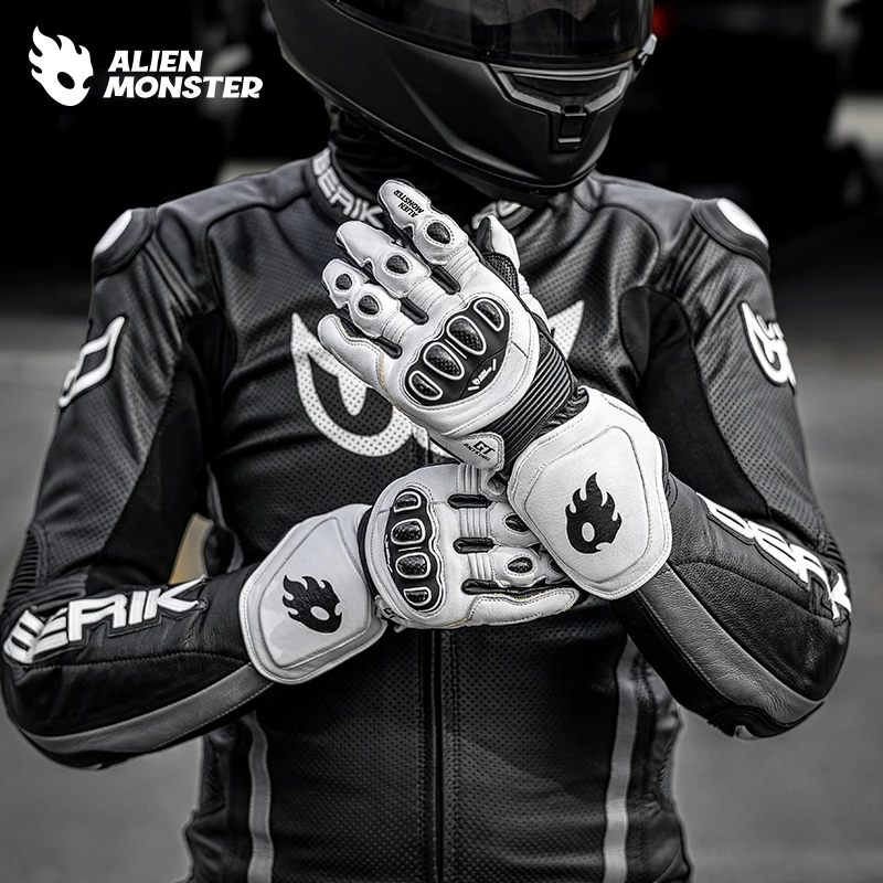 ALIEN MONSTER High Quality Racing Gloves Leather Carbon Fiber Shell Windproof Motorcycle Riding Gloves