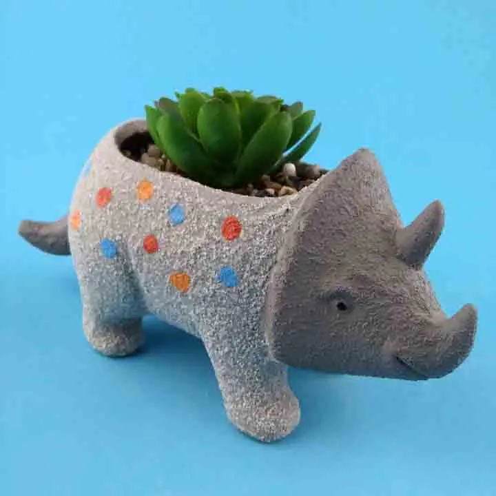 Cute Animal Mini Ceramic Flower Pot with sand finish Ceramic succulent pot with fake plant