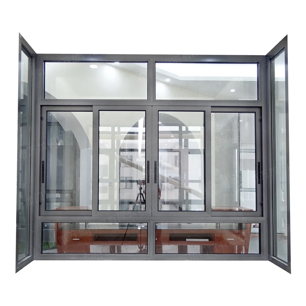 Aluminium Powder Coated Balcony Patio Toughened Glass Sliding Bay Window