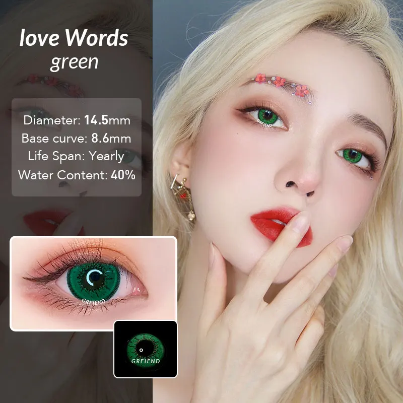 Любовь слова Qa02 14,5 мм зеленый цвет линзы контактные натуральные контактные линзы для контакта ежегодные цветные оптовые продажи Soflens