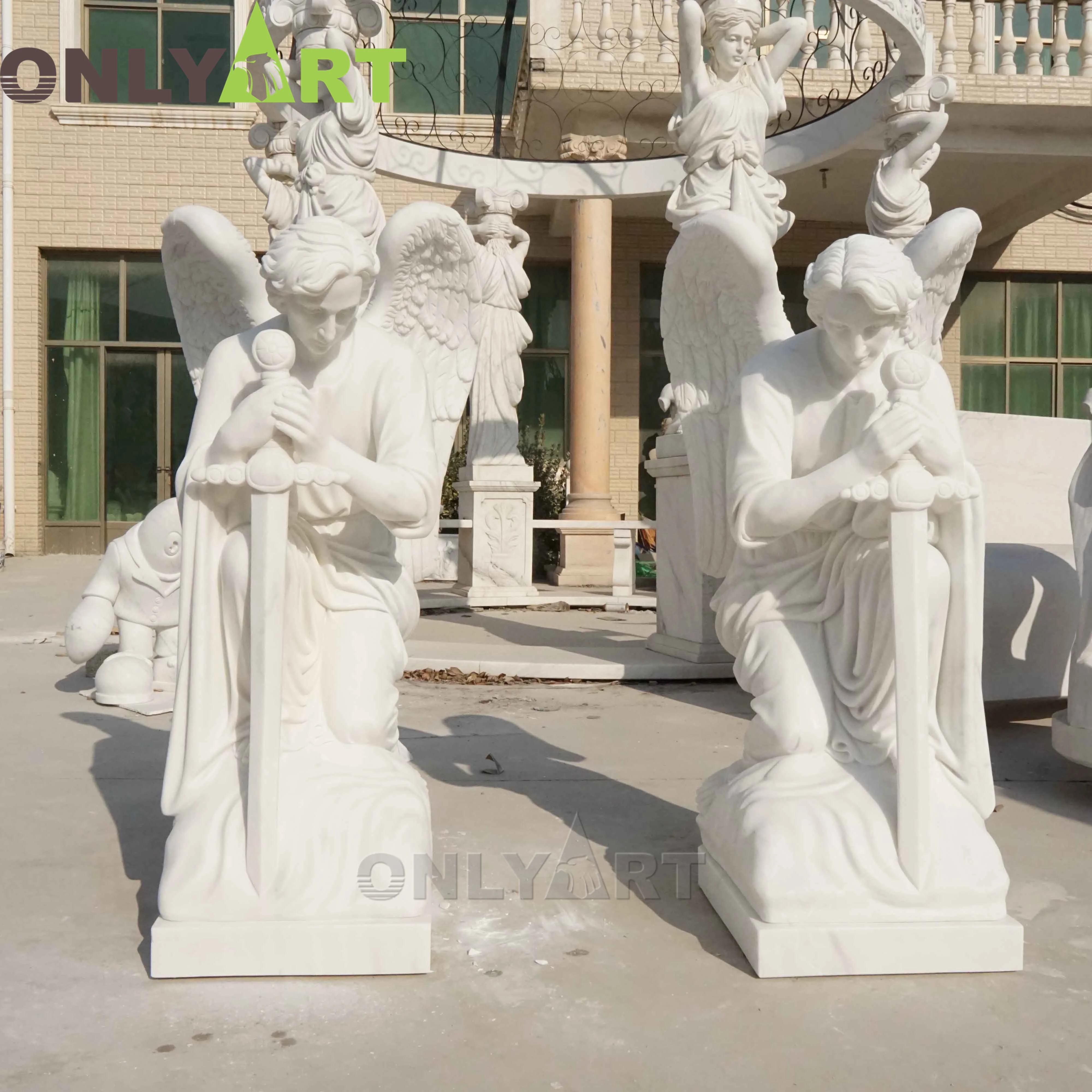 Outdoor Decor Life Size Hand Carved Natural Stone Marble Cemetery Angel Statue Sculpture For Sale