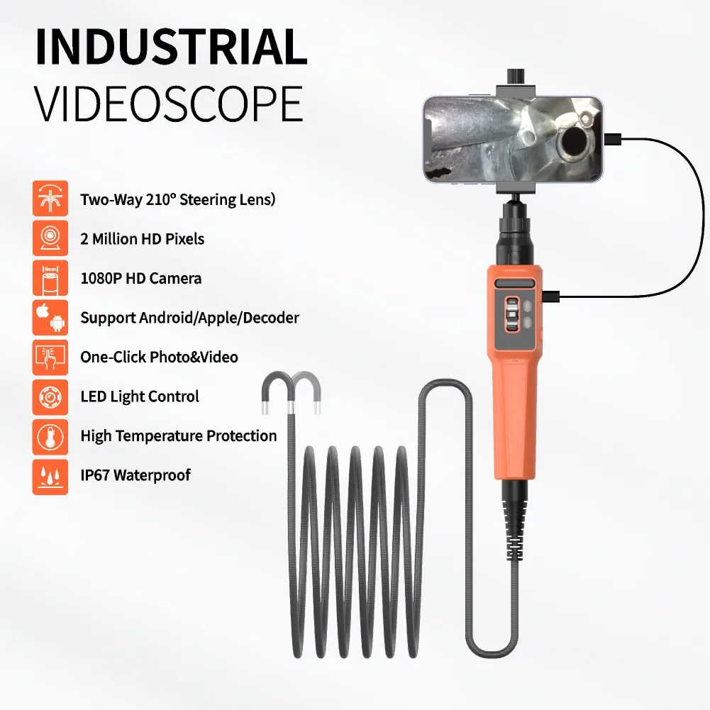 210° two-way articulation endoscope camera, IP67 waterproof  endoscope, Mini analog camera connect to mobile phone