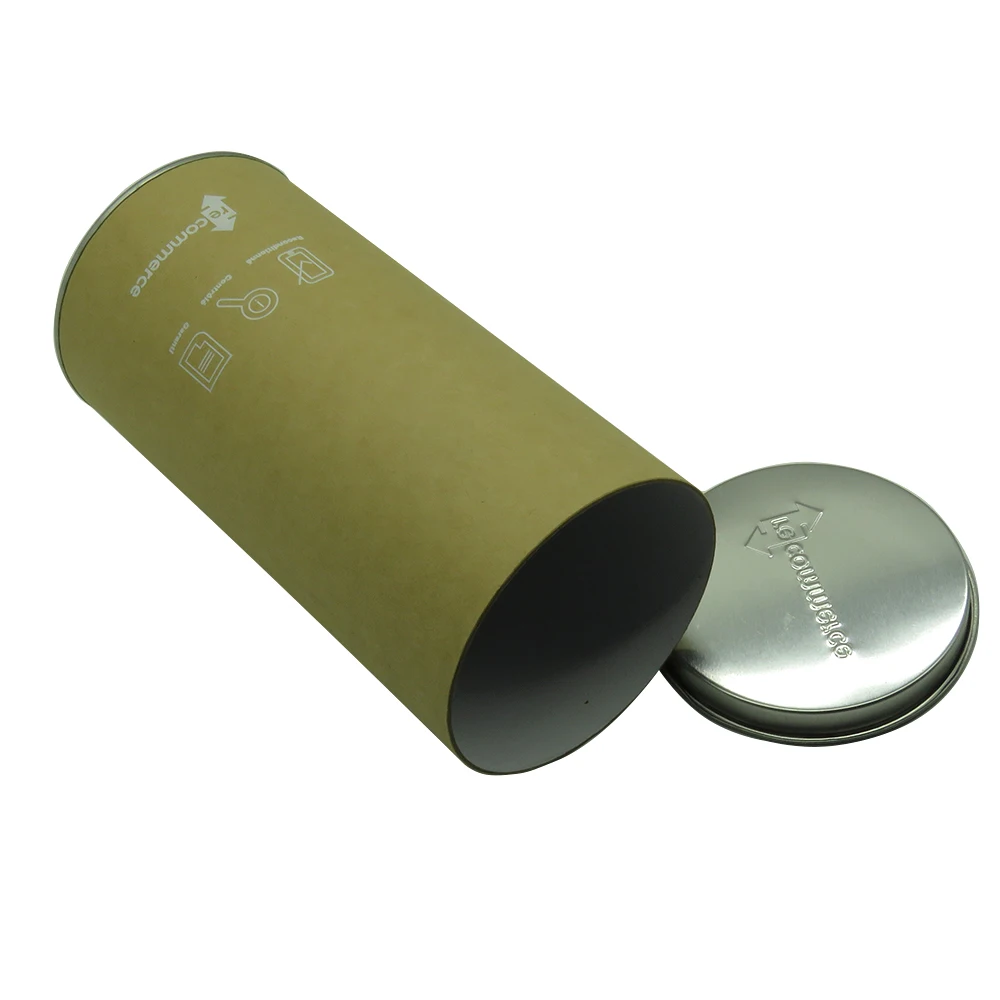 function mobile cellphone packing box metal tin lids ends cap kraft cardboard tube