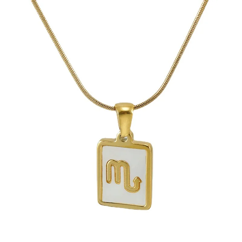 18K Gold Plated White Natural Shell Snake Chain Necklace Stainless Steel 12 Zodiac Pendant Horoscope Constellations Necklace