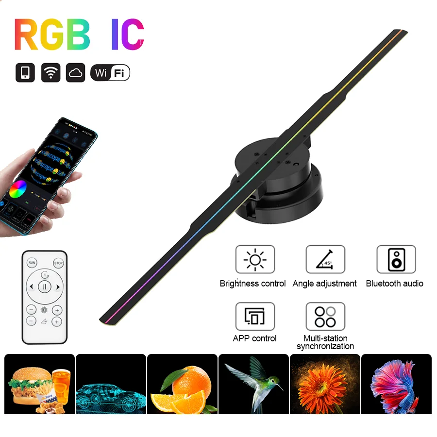 42cm 244 LED Beads Factory Supply Online Retailer Ventilation Holographic Advertising LED Fan Display Market 3D Holographic Fan