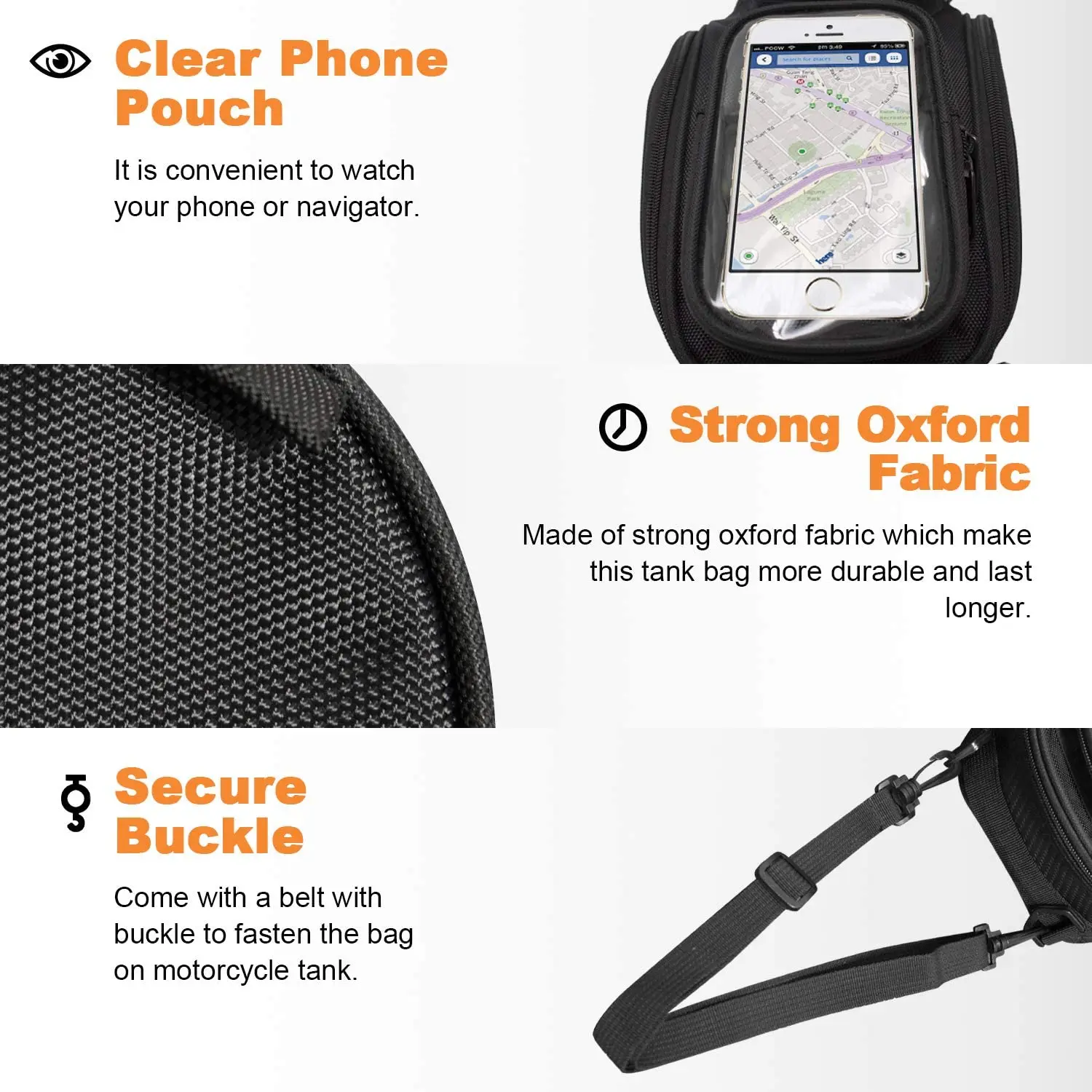 Motorcycle Tank Bag Saddle Black Motorbike Bag Strong Magnetic Bag