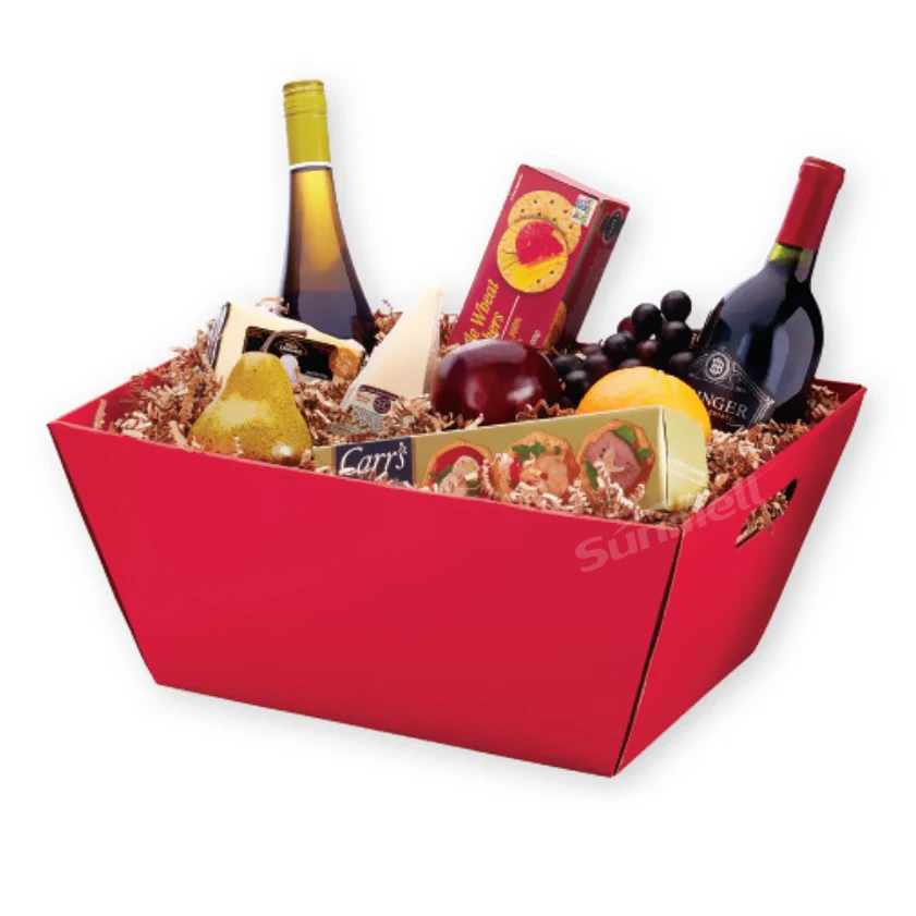 Custom Logo Large Picnic Hamper Basket Cardboard Hamper Gift Box Shallow Corrugated Folding Market Tray Gift Box