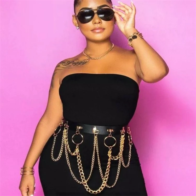 Женский ремень-цепочка в стиле панк, индивидуальный Многослойный кожаный ремень с кисточками в стиле ретро