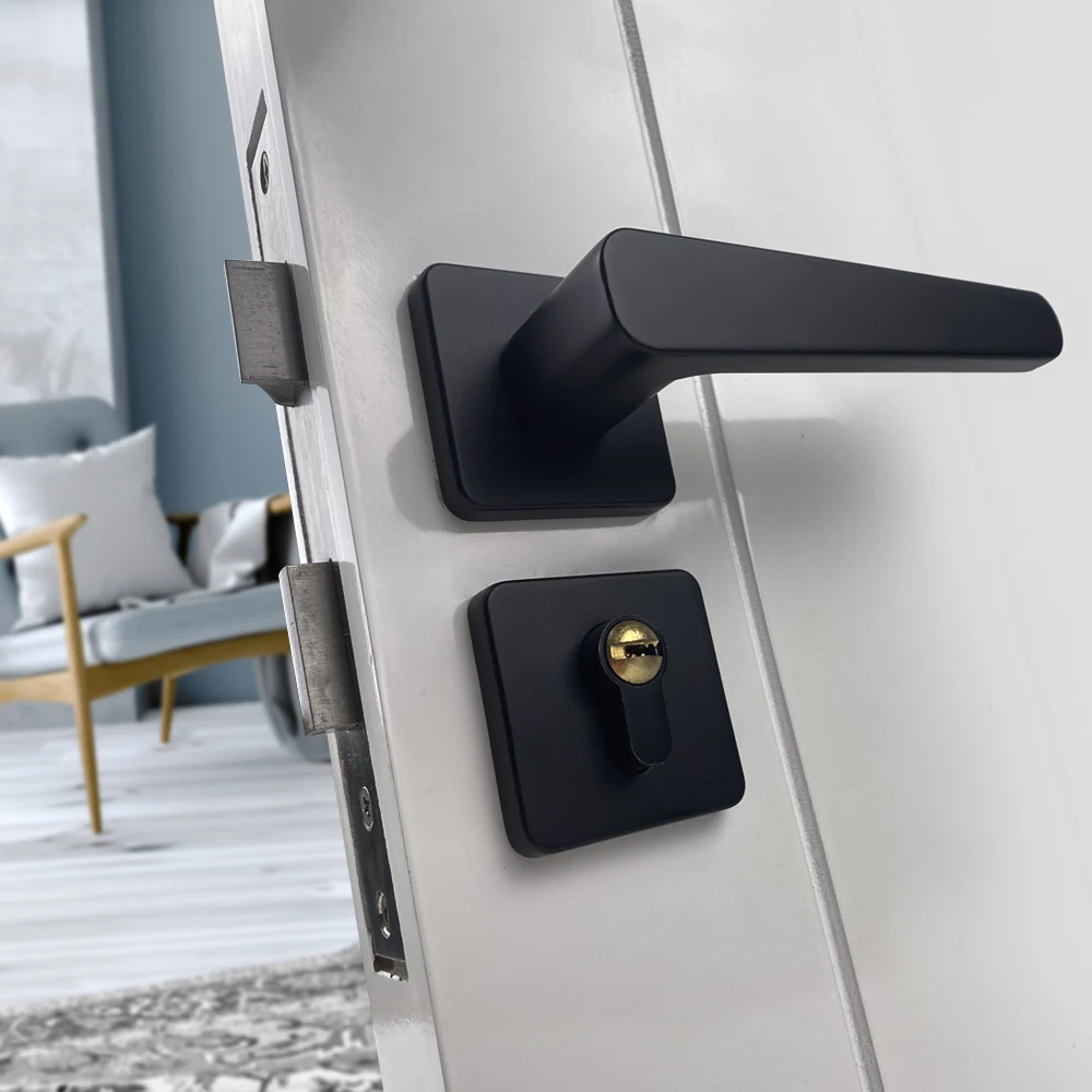 Black door handle manijas de puertas mortise handle bedroom locks Hotel interior door lock handle