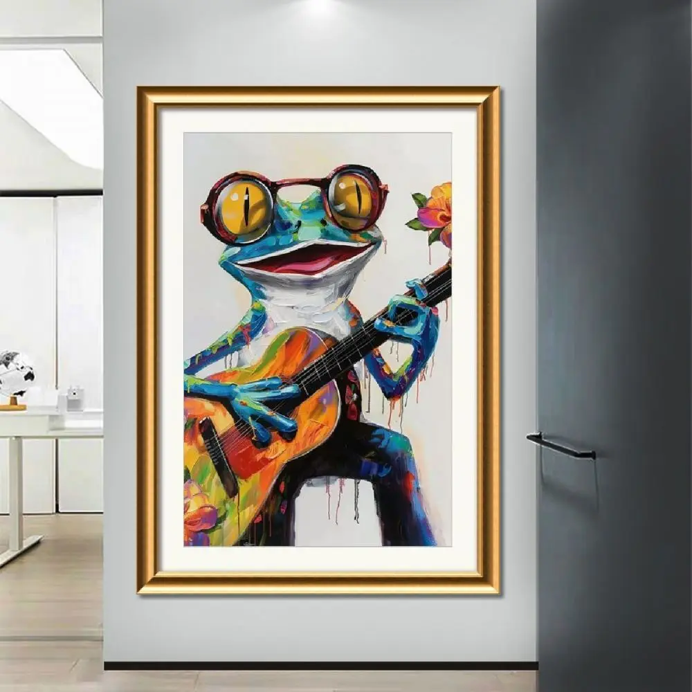 Modern Style Framed Painting Colorful Frog Playing Piano for Home Living Room Bedroom Simple Dining Room Decorative Painting