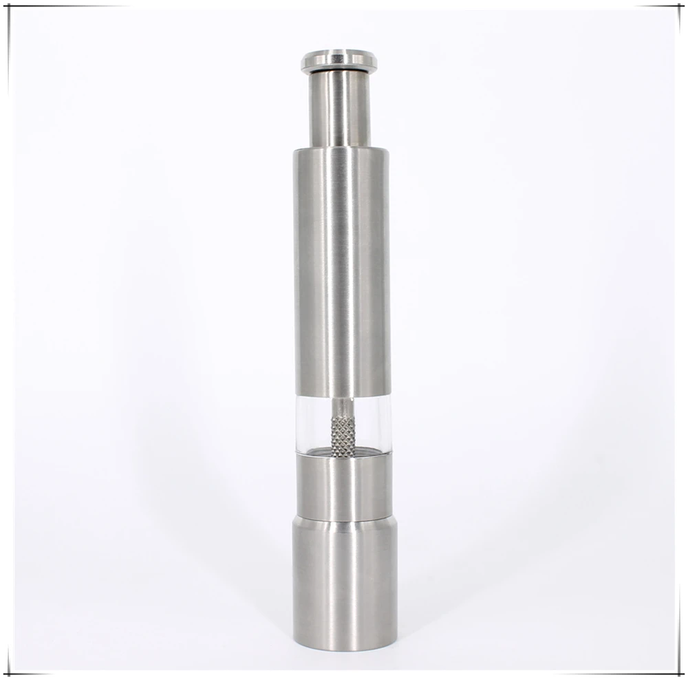 amazon hot sale stainless steel tumbler push type salt and pepper mill set with acrylic stand