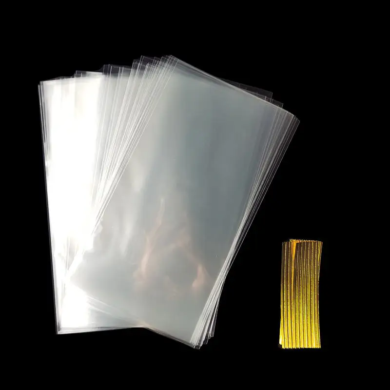 200 Pcs 4X6 Clear Flat Cello Cellophane Treat Bags For Gift Wrapping Bakery Cookie Dessert Favors Packaging With Twist Ties