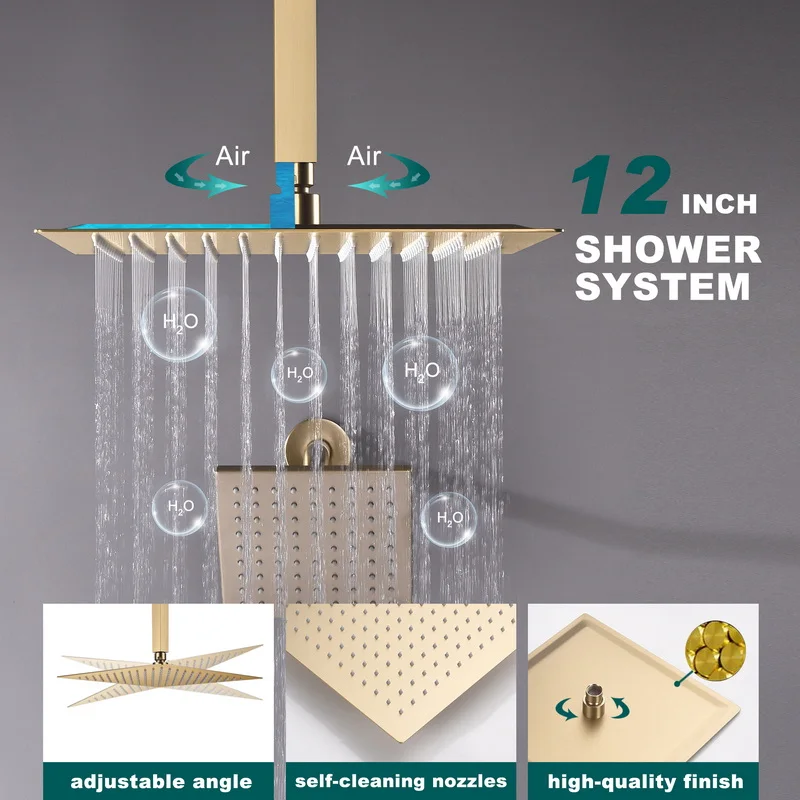 Brushed Gold Shower System Concealed Multiple Head Sprayers Modern High End Rainfall Handheld Jets Brass Control Body 3 in 1 Set