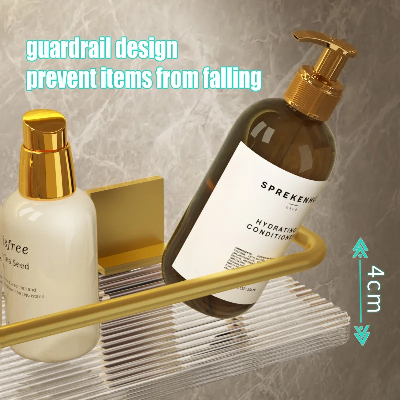 Golden Wall Mounted Storage Shelf Bathroom Storage Rack clear acrylic shelves bathroom organizer rack acrylic sheet