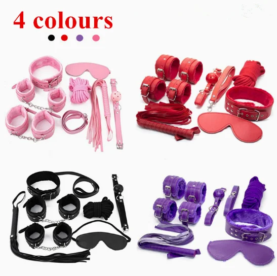 
4 colors plush furry bondage-set bdsm fetish restraint sex slave bondage kit adult game sex toys 7pcs/set 